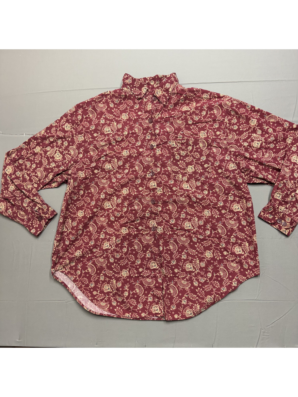 White Stag Womens Vintage Cotton Floral Button Up Shirt 24W Burgundy Western
